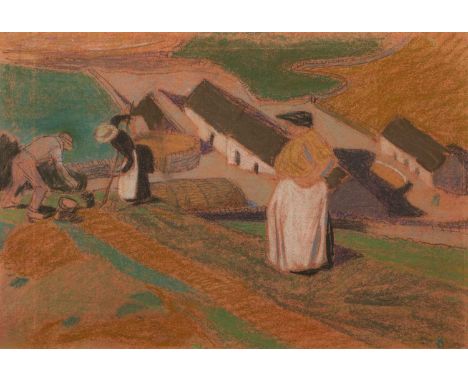 Arthur Gaskin (1862-1928) 'Figures working in a field', pastel, unsigned, 21cm x 31cmProvenance:Hartnoll, 14 Mason's Yard, Lo