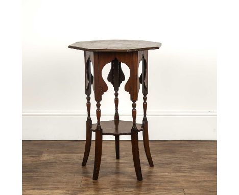 In the manner of Liberty and Co Aesthetic movement side or occasional table, with octagonal top on turned supports with a sha