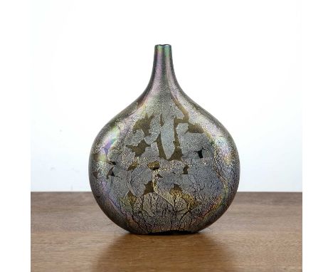 Designed by Micheal Harris (1933-1994) at Isle of Wight glass'Black Azurene' studio glass lollipop vase, with label near the 