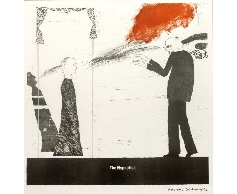 After David Hockney (b.1937) 'The Hypnotist', lithographic print with facsimile signature, 41cm x 33cmMinimal foxing and disp