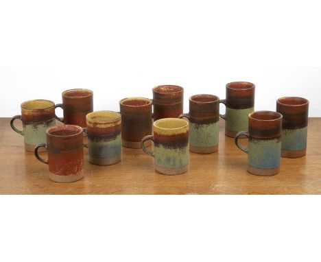 Robin Welch (1936-2019) collection of studio pottery mugs, each with potters mark, comprising of: four larger examples, 11cm 