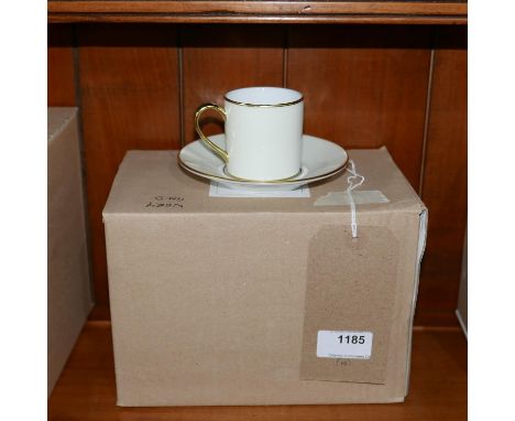 6 Legle Limoges, porcelain coffee cups and saucers in ivory and 18ct yellow gold finish. 