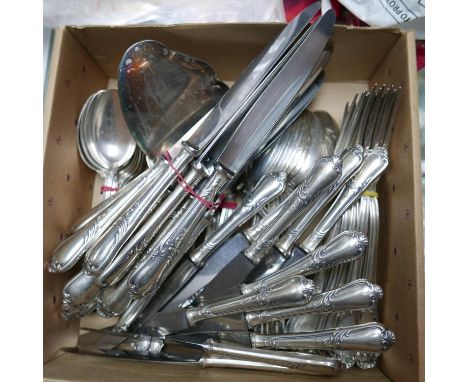 A large quantity of 800 silver cutlery to include 1 large ladle, 13 large forks, 11 small cake forks, 9 smaller forks, 6 tea 