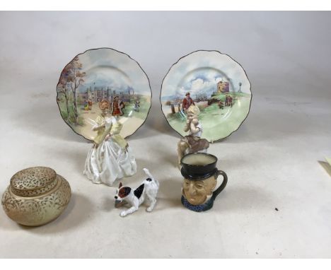 A Royal Worcester Doughty figure (3629 - First Dance ) with another named June ((repaired), a pot pour right pot (repair to f