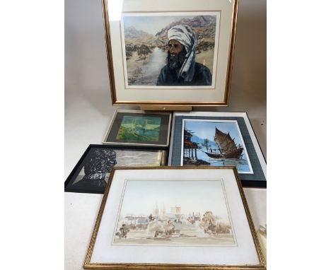 A Betty Strickland signed limited edition print also with three other original artworks and a print. Strickland print inc fra
