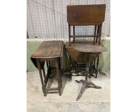 An oak gate leg table together with a s,mall Sutherland table and two others. One with loose top. 