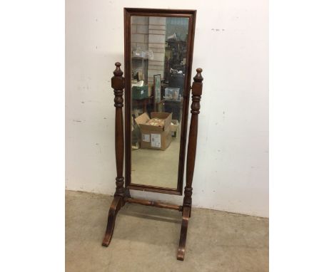A large modern stained pine cheval mirror. W:63cm x H:163cm