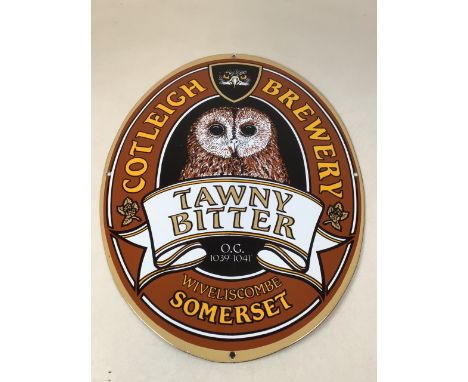 An enamel Cotleigh Brewery Tawny Bitter sign. Owl and alcohol interest. The perfect giftW:36cm x H:48cm