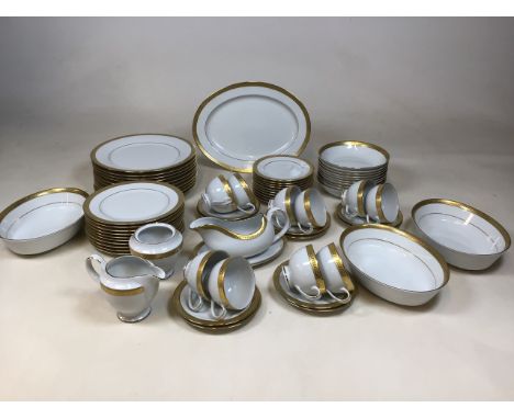 A Fairmont Fine China Linton Gold 9303 dinner service for ten. Includes dinner plates, breakfast plates, tea plates, serving 