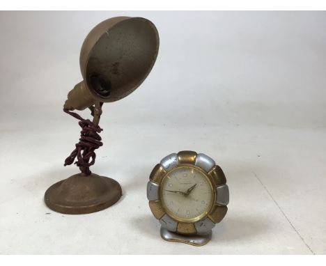A mid century Ingersoll clock together with an early twentieth century spot lampW:12cm x H:25cm
