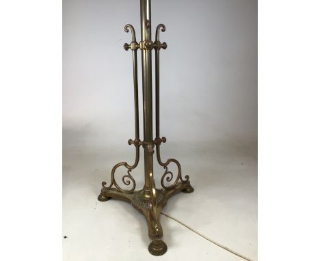 An art nouveau expandable brass standard lamp base H:146cm - 192cm fully extended