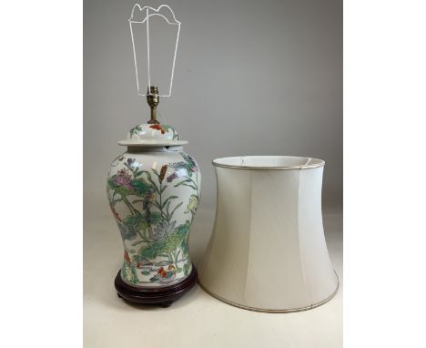 A Chinese hand painnted lamp with silk shade. H:52cm