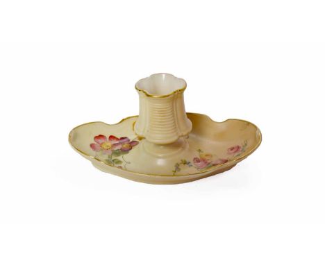 ROYAL WORCESTER VESTA STANDnumbered 442806, pattern no. 2348, painted with flowers and rim bordered in gilt, 12cm long, 5.5cm