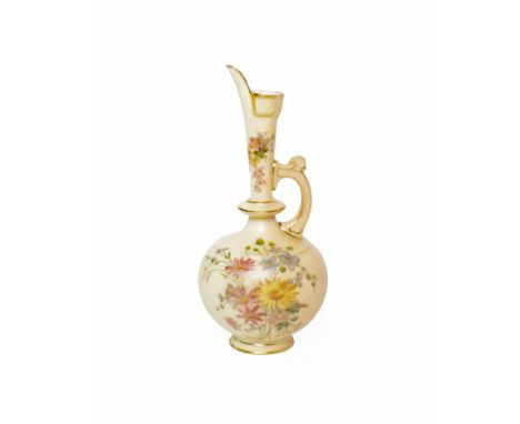 EDWARDIAN ROYAL WORCESTER EWERpainted with floral spray on a blush ivory ground, printed mark to base and date cipher for 190