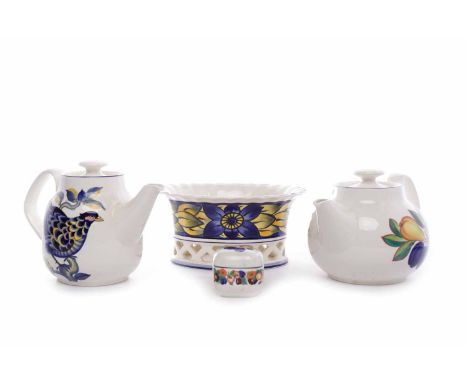 GROUP OF ROYAL COPENHAGEN MODERN CERAMICS including two teapots, milk jug and vegetable dish, all of Blue Pheasant pattern; t