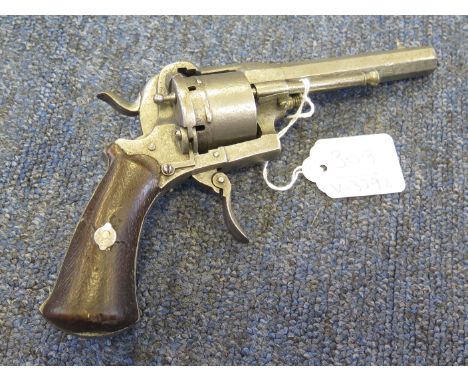 A 9mm Belgian pinfire pocket revolver. 6 shot. Barrel 4". Belgian proof. Side of barrel marked 'CANON ACE-VISSE'. Folding tri