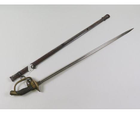 Sword: An Imperial German Infantry Officers sword. Wirebound fishskin grip, brass folding guard with Phrygian pommel. Blade 3