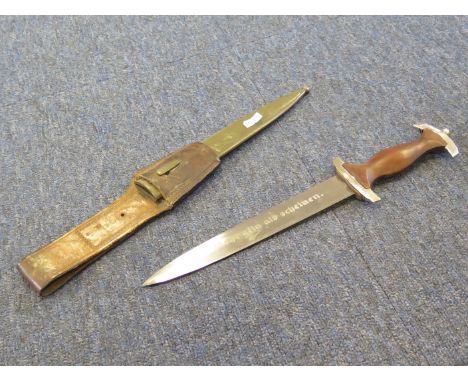 German NPEA dagger, complete with scabbard & frog, Mehr sein als scheinen etched blade, maker marked, GVF