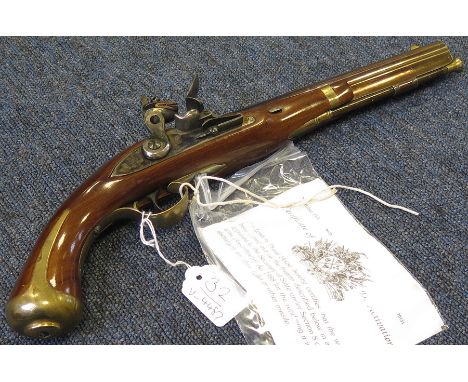 Pistol: A Pedenoli BP replica of a flintlock Harpers Ferry pistol. No 31418. Deactivated with certificate. VGC & WO.