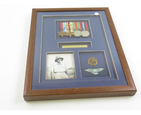 Framed WW2 group attributed to 1281764 Cpl N K Hutchinson RAFVR. 1939-45 Star, Africa Star + copy North Africa clasp, Defence