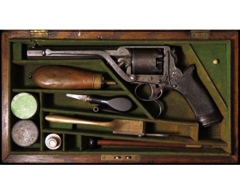 A cased .45/54 bore Calibre Model Tranter Service revolver retailed by E & W Bond, 149 LEADENHALL STREET LONDON. Octagonal ba