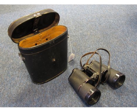 German WW2 Dienstglas 6x50 army binoculars in their correct black leather case with Nazi inspectors markings  