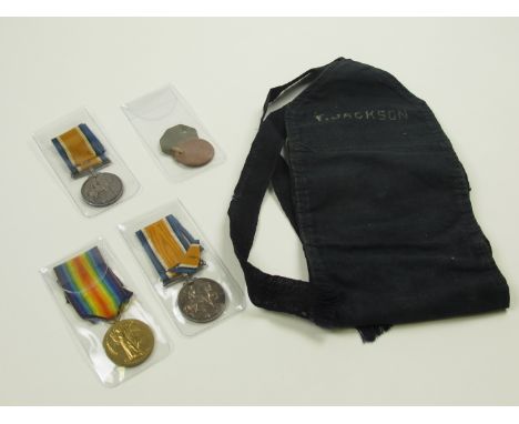 Family Medals - BWM & Victory Medal to 60606 Gnr J Jackson RA, BWM to K.29474 T Jackson STO.1.RN. Plus some ID Tags