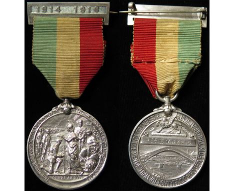 Tribute Medal with ribbon and top pin bar dated 1914 - 1918. Presented to the Men of Trallwn Pontypridd Who Served in The Gre