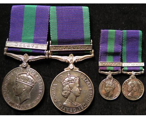 Group mounted as worn - GSM GVI with Malaya clasp (21124969 W.O.CL.2. C K Ottley R.Sigs), and a CSM QE2 with Malay Peninsula 