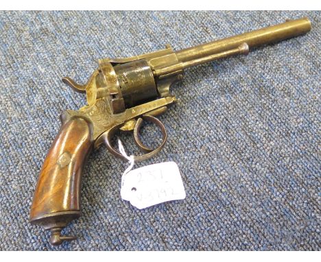 A good 9mm Pinfire 6 shot revolver circa 1860. Belgian proof & Birmingham view mark. Blued cylinder & T/guard. Side mounted e