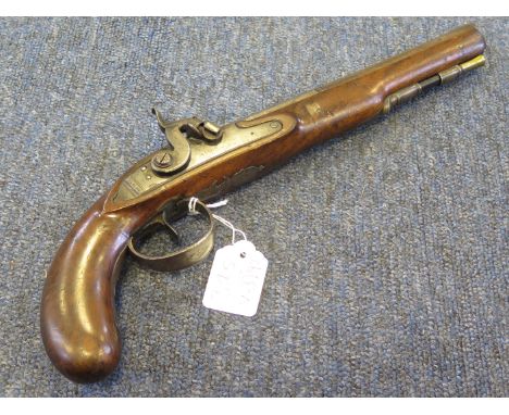 A good percussion pistol converted to drum & nipple ignition from flintlock. Stepped lock signed 'Aston' and the top flat of 