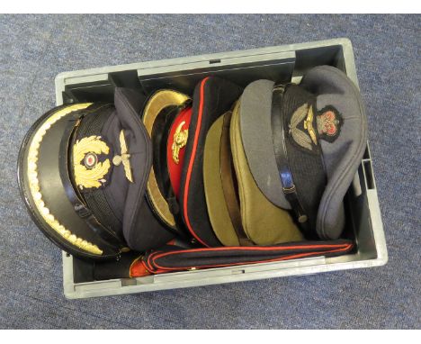 Military hats including RAF Officers, Army, General Staff, Officers Royal Artillery dress German naval officers hat and two s