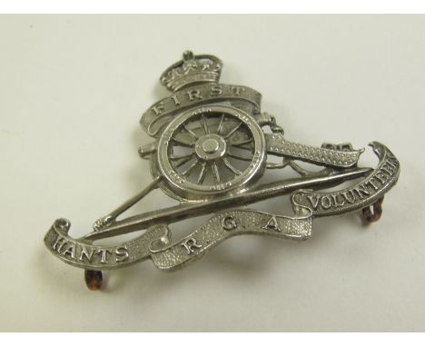 First Hampshire R.G.A (Volunteers) Officer's 1902-08 silver-plate forage cap badge (Kipling and King 846)