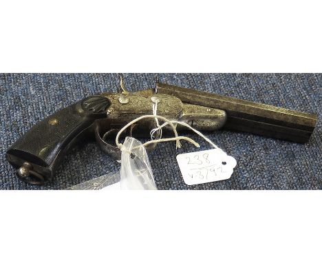 An interesting Spanish Double Barrelled .45 calibre pistol. Makers name 'JOSE MARIA ARINO ERMUA' picked out in gold on the ce