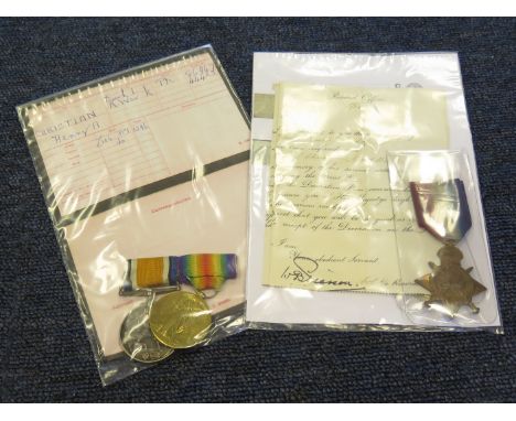 WW1 family group of medals consisting of 1915 star and victory with medal slips to 200804 Cpl Albert Sidney Christian Oxen & 