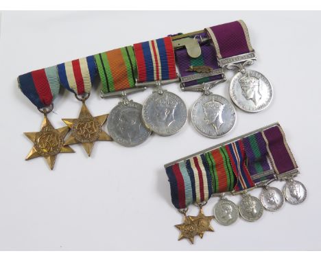 Group mounted as worn + miniatures - 1939-45 Star, France & Germany Star, Defence & War Medals, GSM GVI with Palestine 1945-4