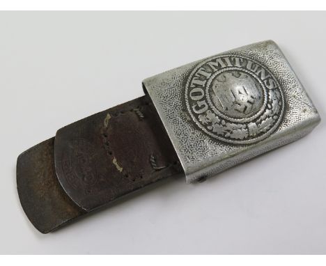 German WW2 Army belt buckle with part leather fitting, this maker stamped 'BT Merkl 1940 Nurnberg'.