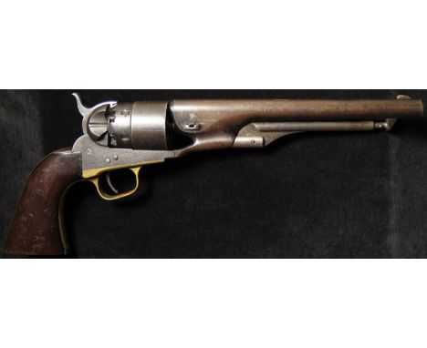An American Civil War Colt Army Model 1860 percussion revolver SN-66992 for 1862. Frame marked 'COLTS PATENT'. Barrel 8", top