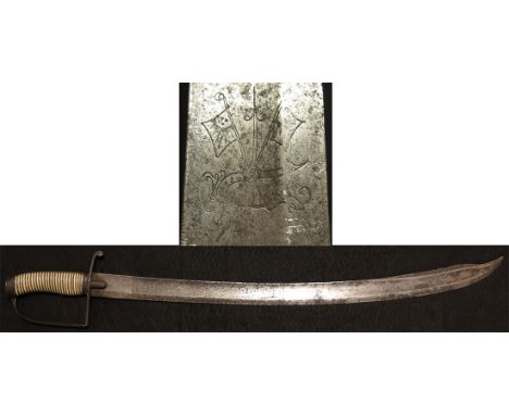 A Napoleonic Spadroon hilted short sword. Blade 24" curved with double edged clip point blade (some wear to blade edge at poi