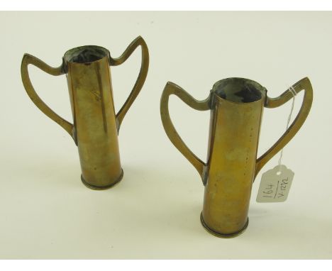 Trench art: A attractive pair of vases well made from two 1916 dated 2PDR Naval shell cases with profuse ordnance marks to th