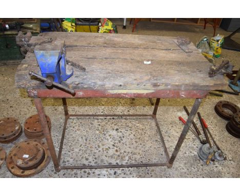 A heavy duty work bench together with a Record No 3 bench vice