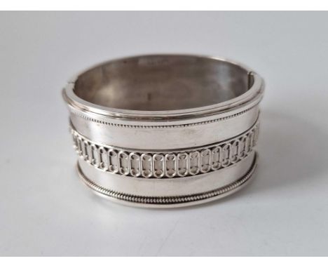 Victorian Silver cuff bangle with wire decoration to the front, hallmarked Birmingham 1882