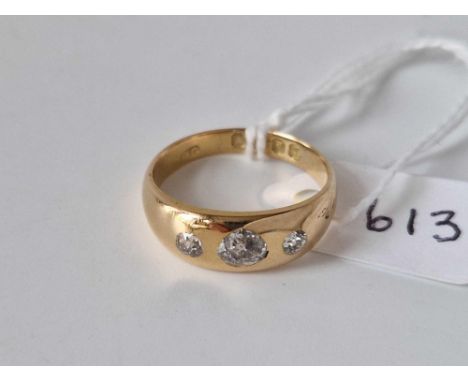 Antique Victorian 18ct gypsy ring set with 3 Diamonds, hallmarked London 1894, 5.3g, Size P