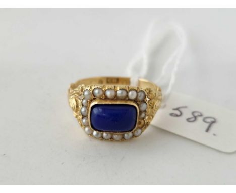 A Georgian lapis and pearl ring dated 1831 18ct gold size P