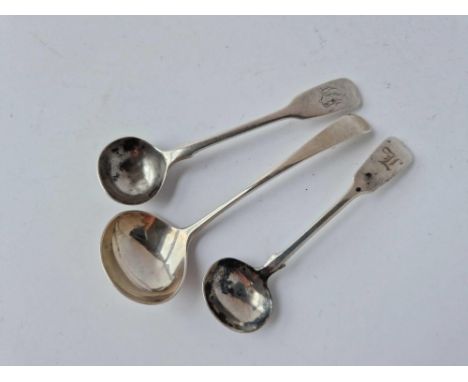 A small Georgian ladle, London 1792 plus Exeter and London salt spoons, 34 g