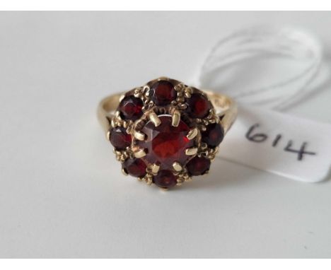 9ct Gold garnet cluster ring, 5g, size S