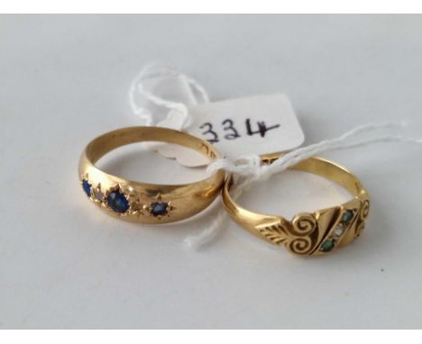 TWO 18CT ANTIQUE RINGS, sizes R and P, 5.6 g