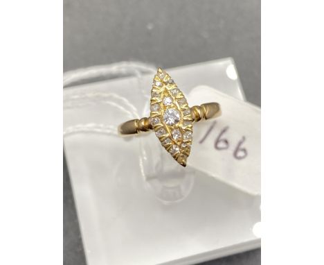 A early Victorian diamond marquise shaped ring 18ct gold size K 1.8 gms