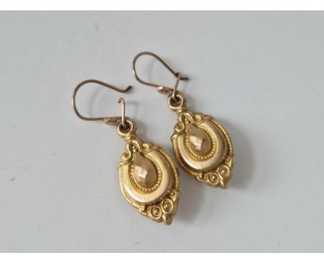 Pair of 9ct Gold Etruscan antique drop earrings