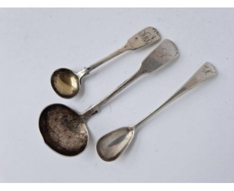 An Exeter Victorian cream ladle 1840 by JO and two Exeter cruet spoons, 42 g